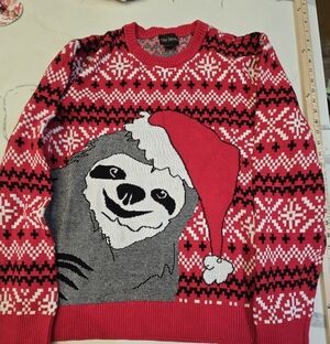 Alex Stevens Holiday Christmas Sweater Santa Sloth Mens L 100% Cotton